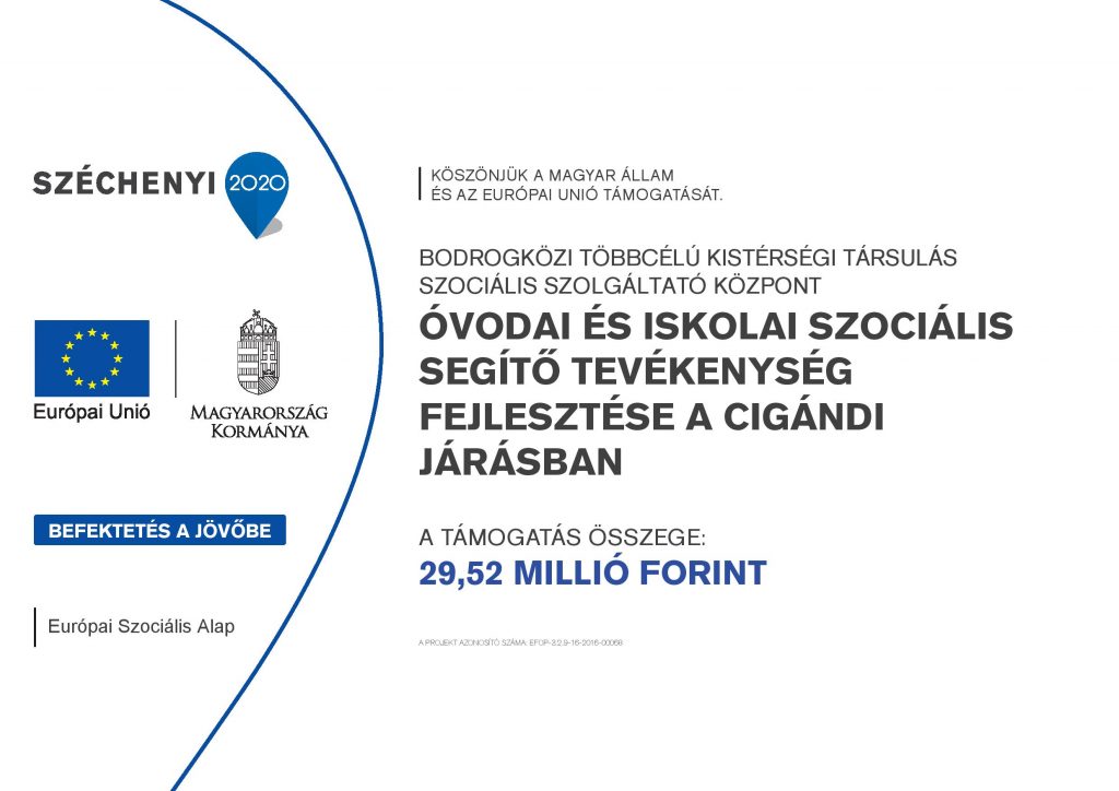 EFOP – 3.2.9-16-2016-00068 ÓVODAI ÉS ISKOLAI SZOCIÁLIS SEGÍTŐ TEVÉKENYSÉG FEJLESZTÉSE A CIGÁNDI JÁRÁSBAN