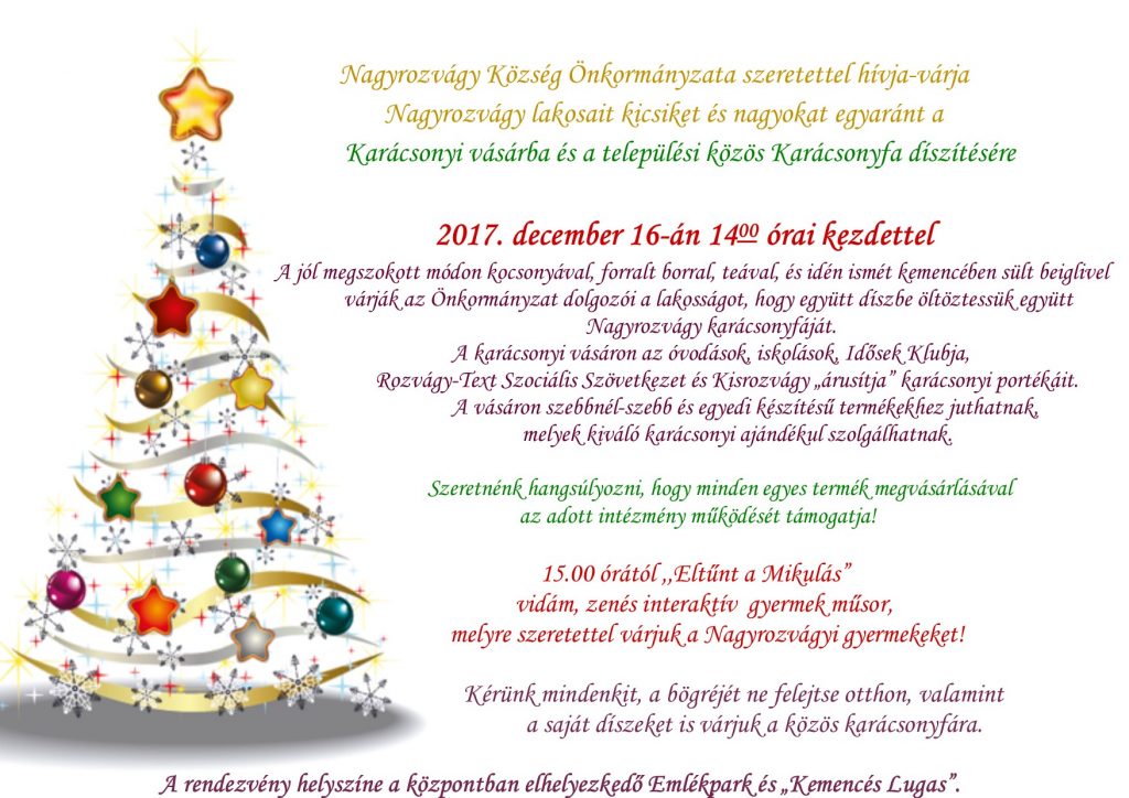 Karácsonyi vásár és közös Karácsonyfa díszítés Nagyrozvágyon