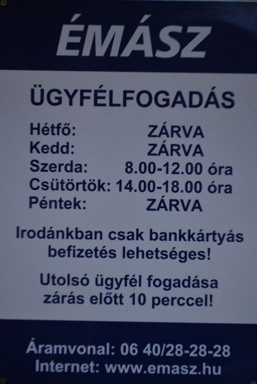 Tájékoztatás az ÉMÁSZ Zrt fiókirodájának nyitvatartásáról