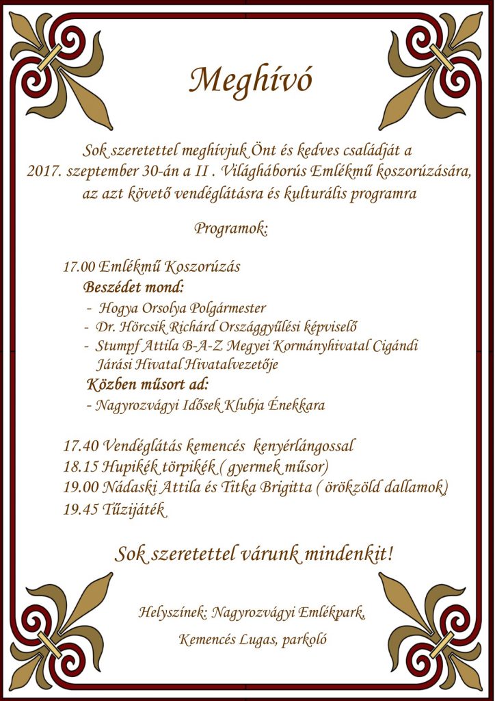 II. Világháborús Emlékmű koszorúzása Nagyrozvágyon