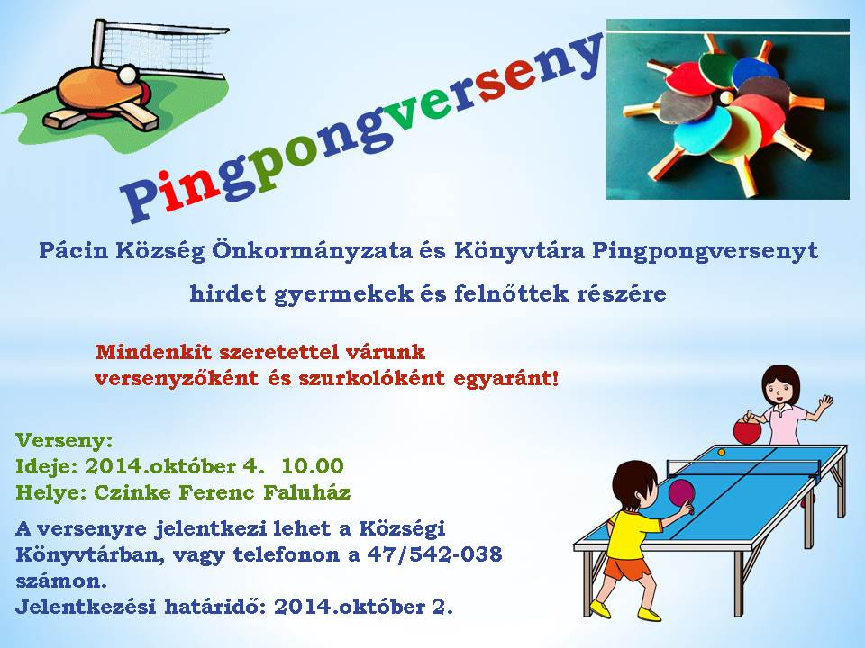 Pingpongverseny a Pácini Faluházban