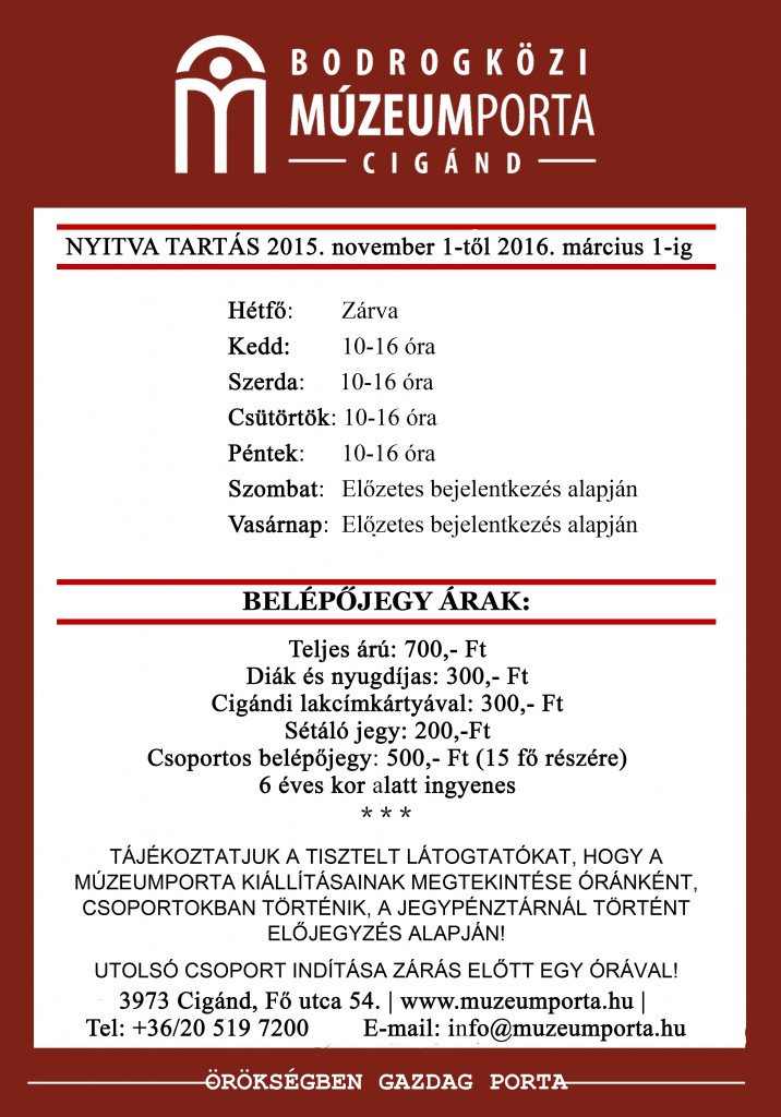 Tájékoztatás - Bodrogközi Múzeumporta nyitvatartásáról