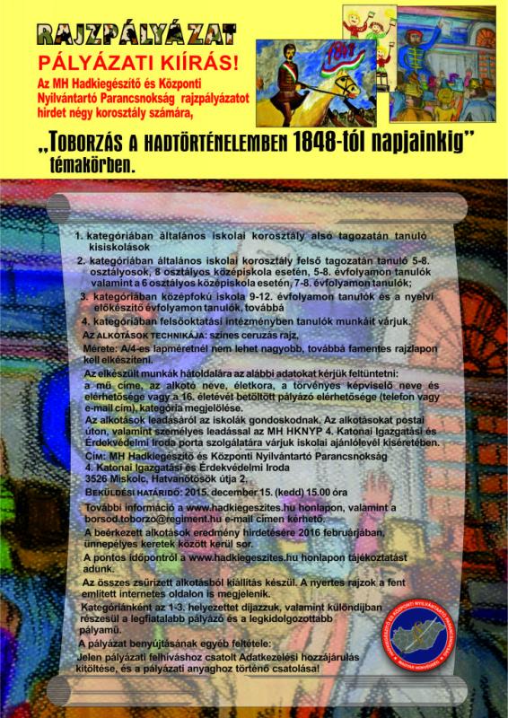 „TOBORZÁS A HADTÖRTÉNELEMBEN 1848-TÓL NAPJAINKING” - RAJZPÁLYÁZAT